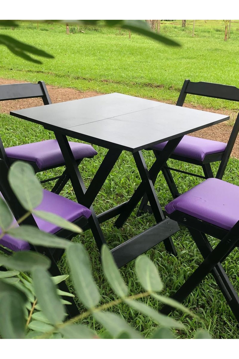 08 conjunto 70x70 preto 04 cadeiras estofado