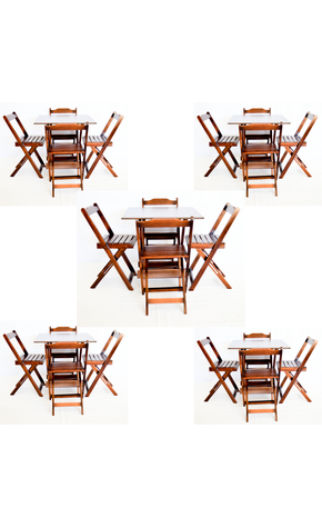 02 kit com 5 jogos 70x70 com 4 cadeiras dobraveis